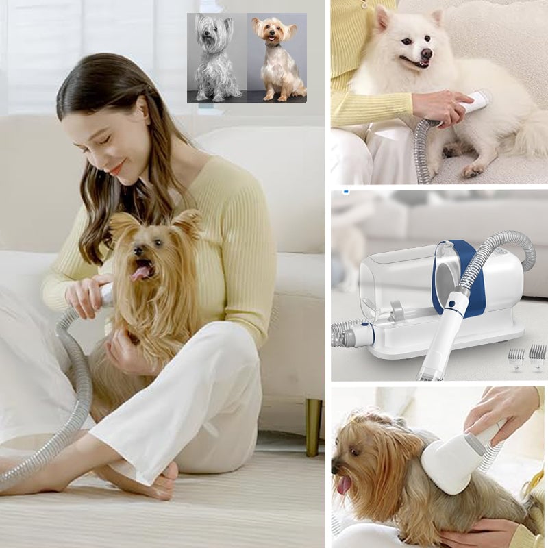 Pet Grooming Vacuum Kit – Quiet Suction, 5 Attachments for Shedding & Trimming, 2.3L Dust Bin for Dogs & Cats