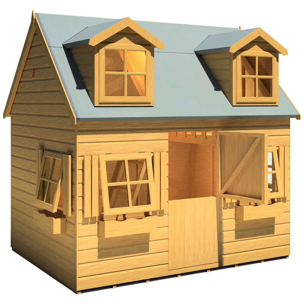 Shire Hatter’s House 8x6ft Wooden Playhouse – Kids Garden Outdoor Playhouse