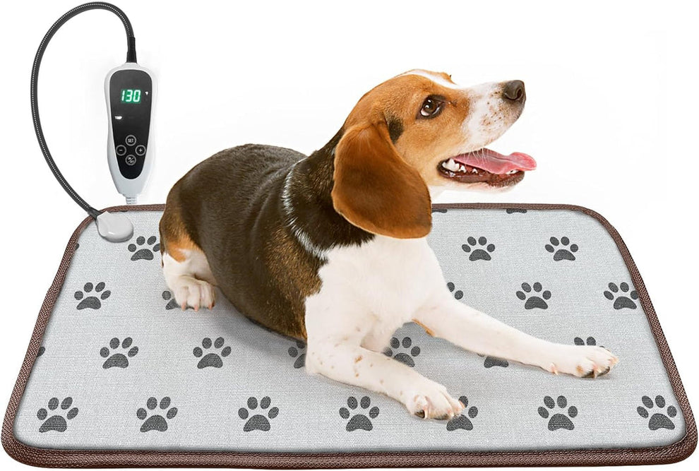 Waterproof Dog Heating Pad (28x18in) – Smart Thermostat & Paw Print Design – Heated Pet Mat for Puppies, Whelping & Older Dogs