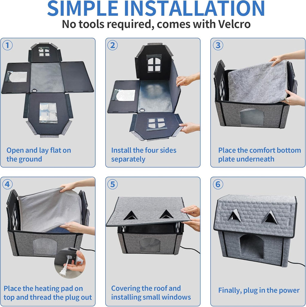 Heated Cat House with Smart Thermostat – Foldable Waterproof Pet Shelter & Heating Pad for Indoor and Outdoor Use