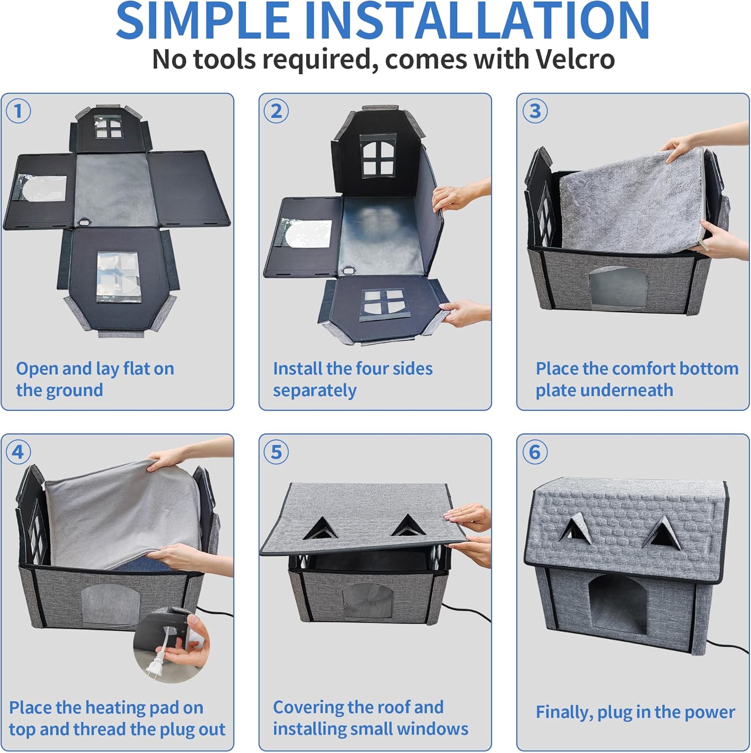 Heated Cat House with Smart Thermostat – Foldable Waterproof Pet Shelter & Heating Pad for Indoor and Outdoor Use