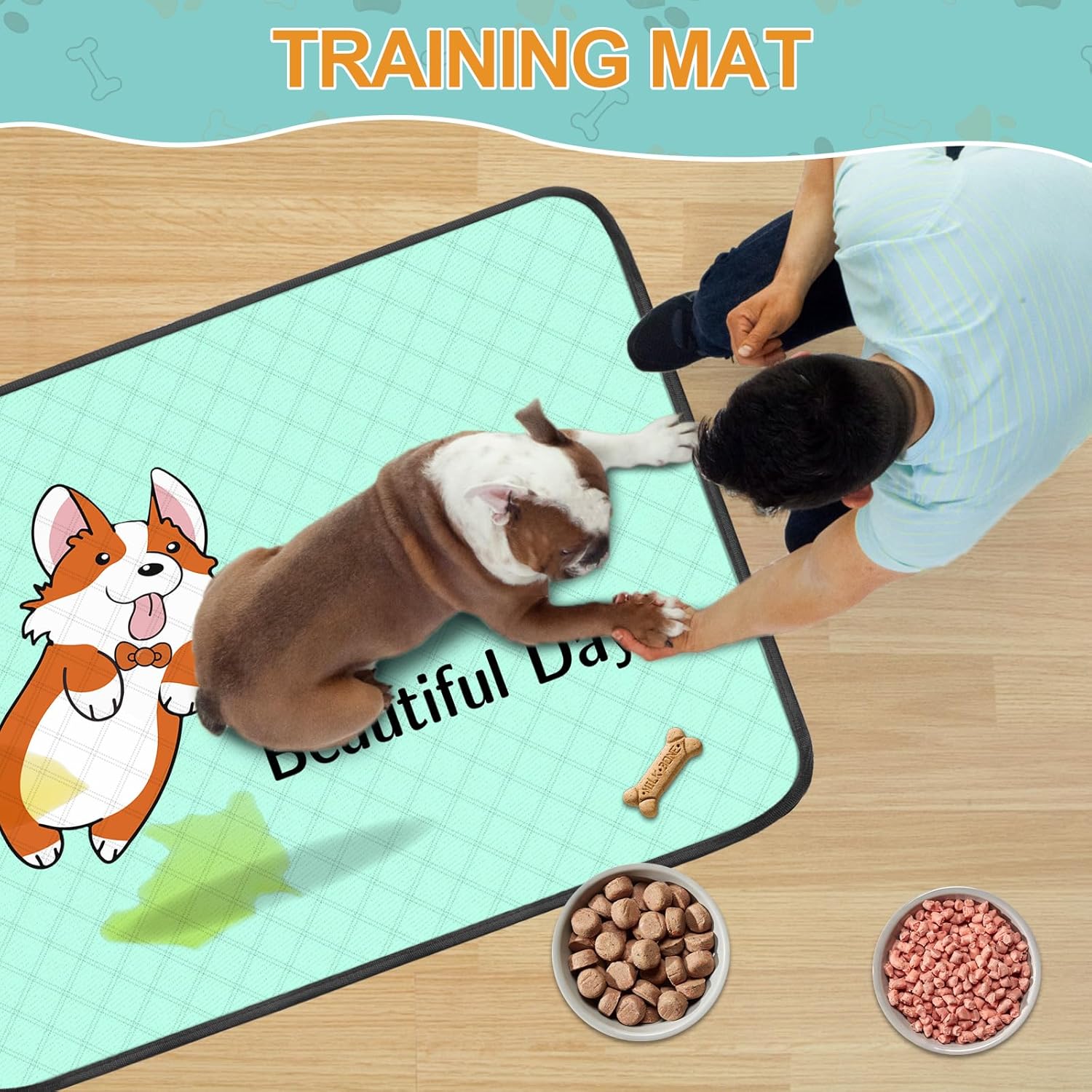 4-Pack Washable Dog Pee Pads (35x22in) – Reusable, Leak-Resistant & Absorbent Puppy Training Mats with Non-Slip Base – Blue