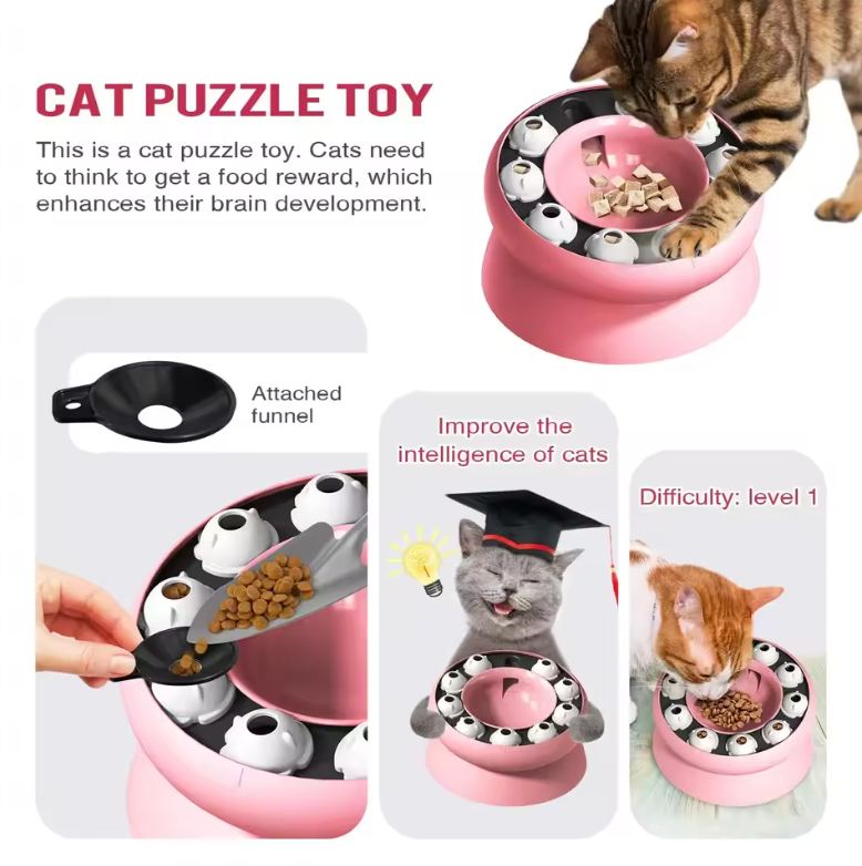 Elevated Rotating Cat Puzzle Feeder