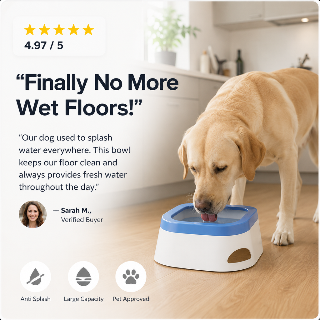 SplashGuard Large Capacity Pet Water Bowl