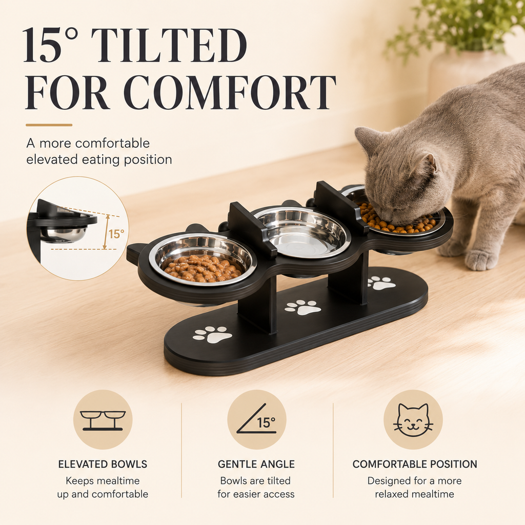 Adjustable 15° Tilted Pet Bowl