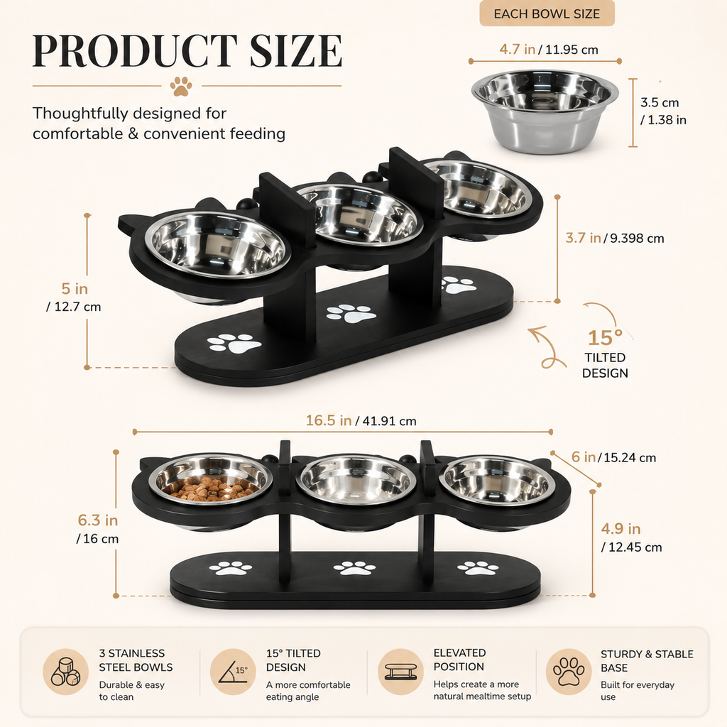 Adjustable 15° Tilted Pet Bowl