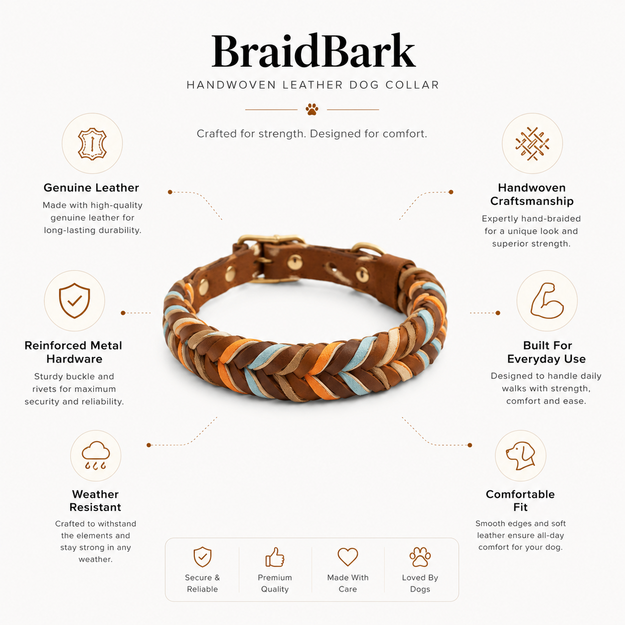 Handwoven Leather Dog Collar