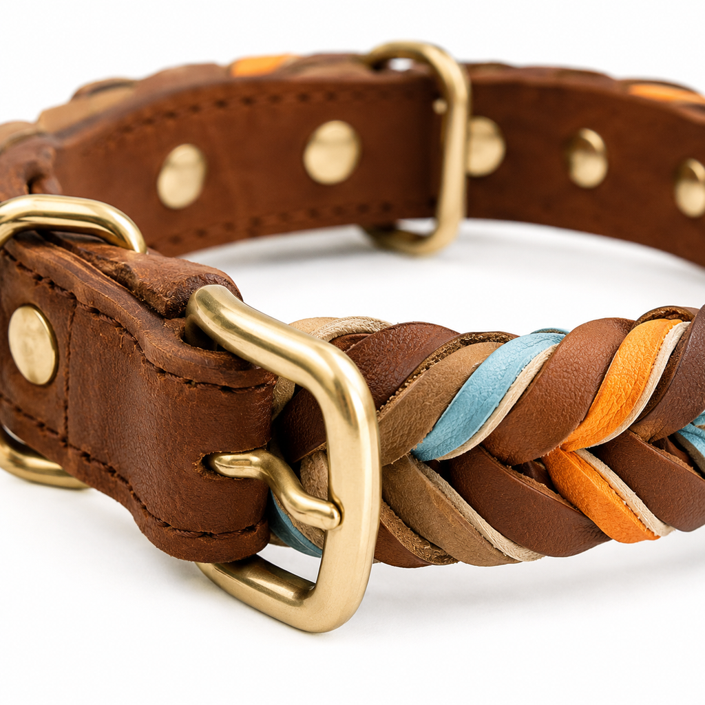 Handwoven Leather Dog Collar