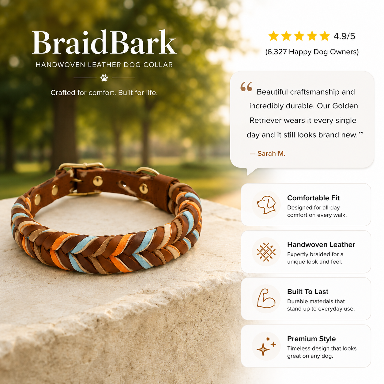 Handwoven Leather Dog Collar