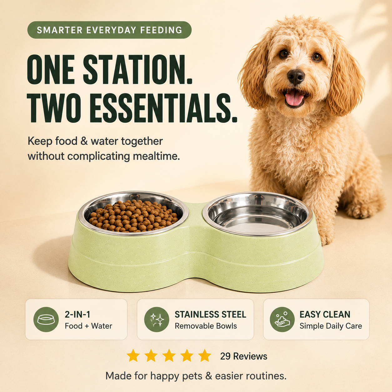 TwinFeast Stainless Steel Double Pet Bowl