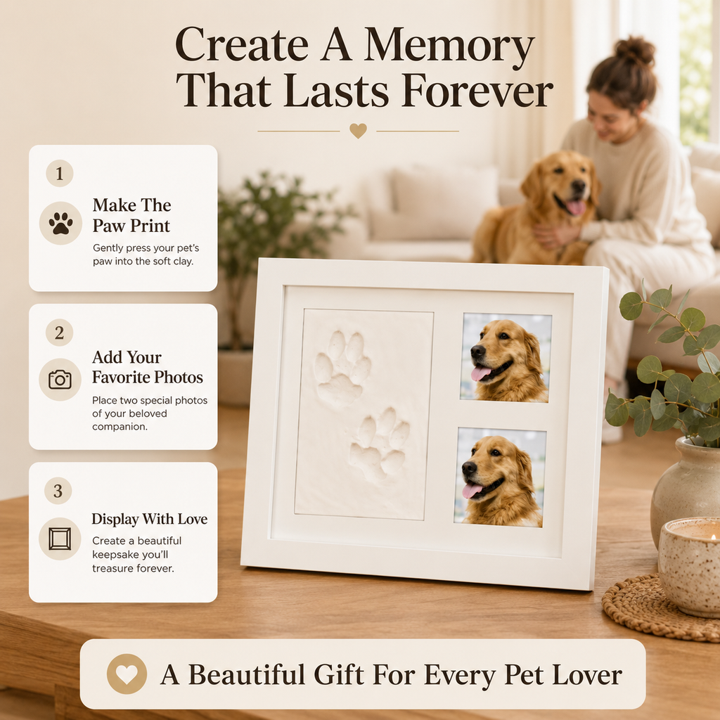 Pet Paw Print Keepsake Kit with Photo Frame