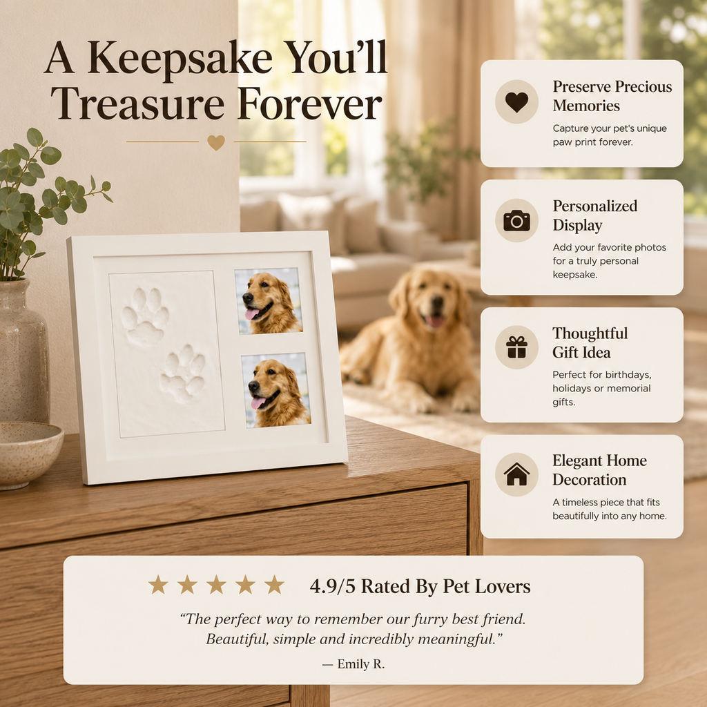 Pet Paw Print Keepsake Kit with Photo Frame