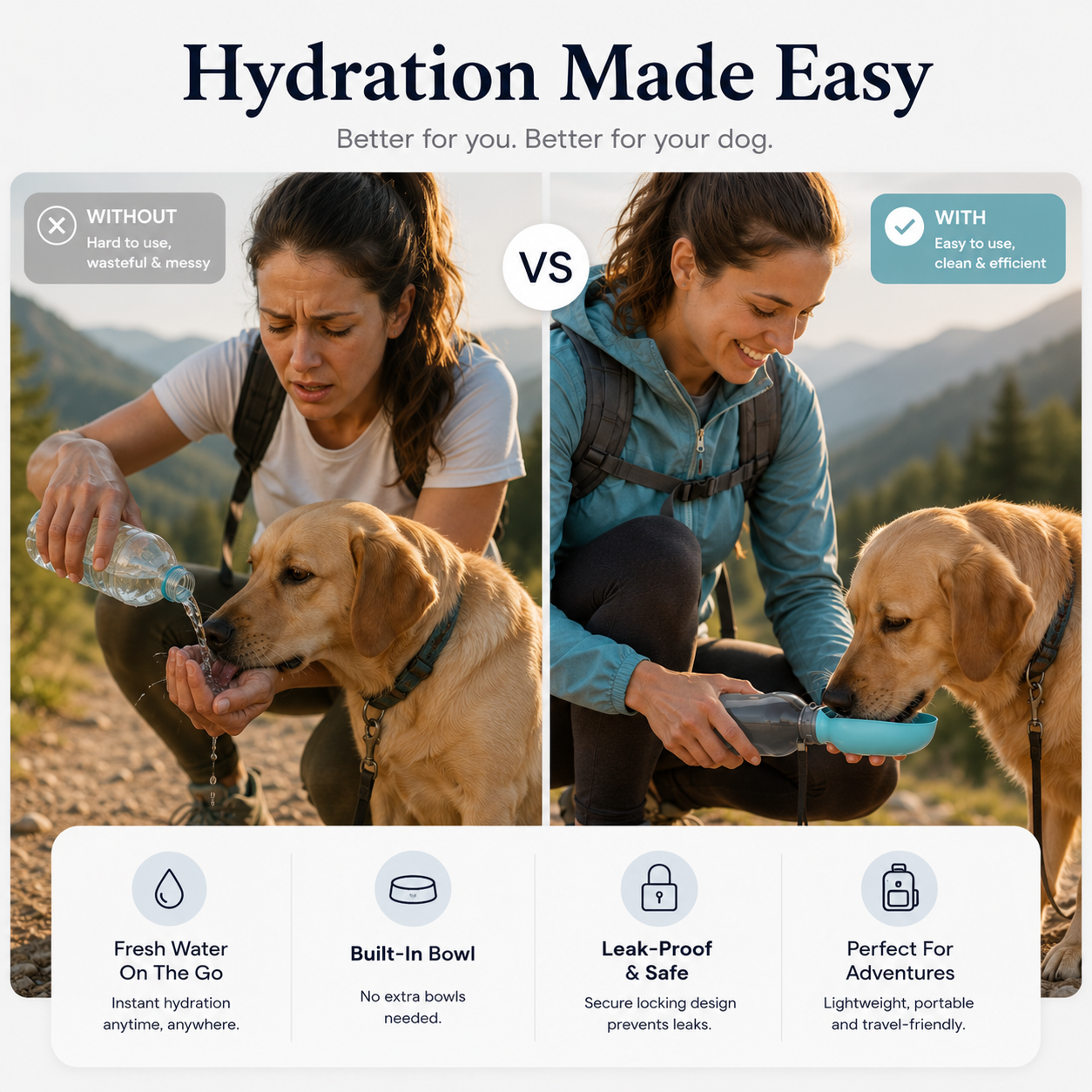 Portable Dog Water Bottle & Travel Bowl