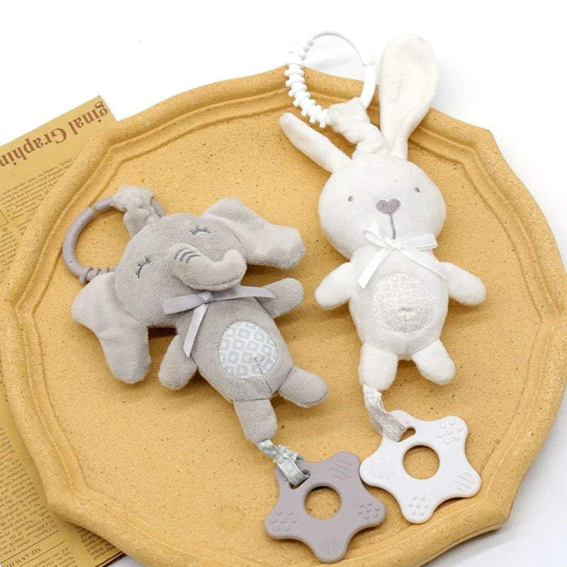 Cartoon Animal Plush Rattle Pendant – Baby Shake Bell Toy with Elephant & Rabbit Design