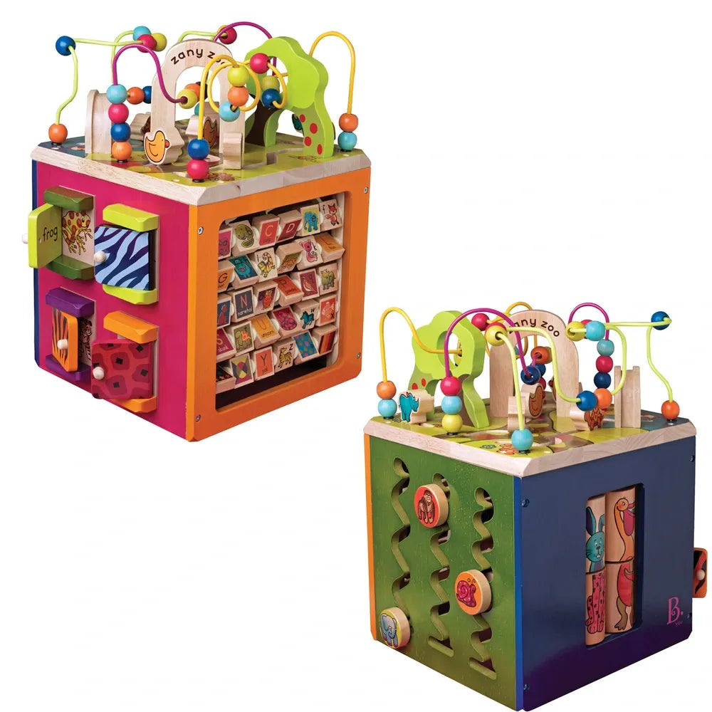 Zoo Toys Wooden Activity Cube – Bead Maze, Shape Sorter, Learning Activities & Educational Toy for Toddlers