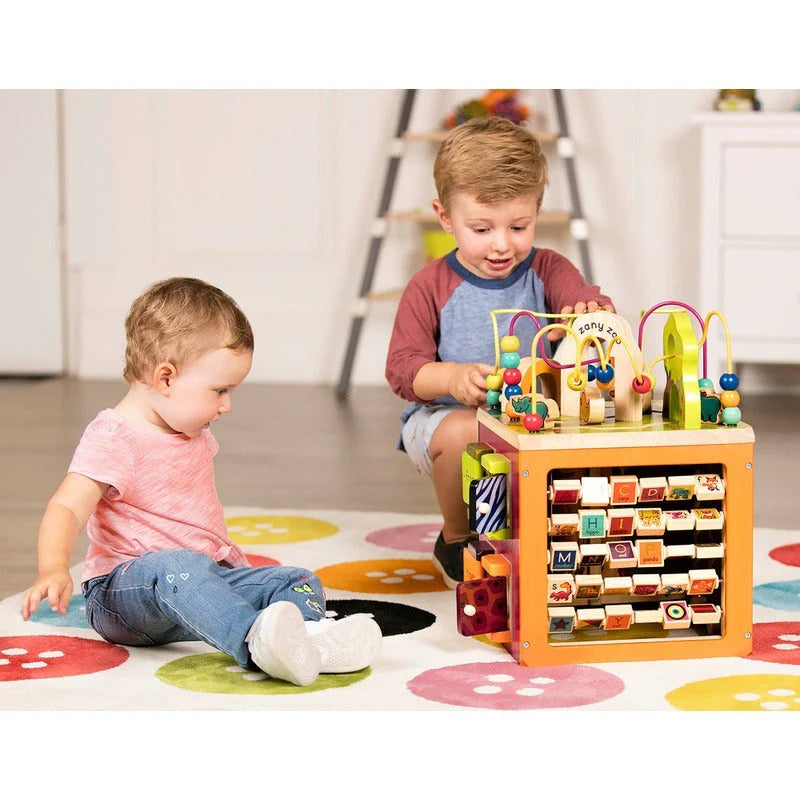 Zoo Toys Wooden Activity Cube – Bead Maze, Shape Sorter, Learning Activities & Educational Toy for Toddlers